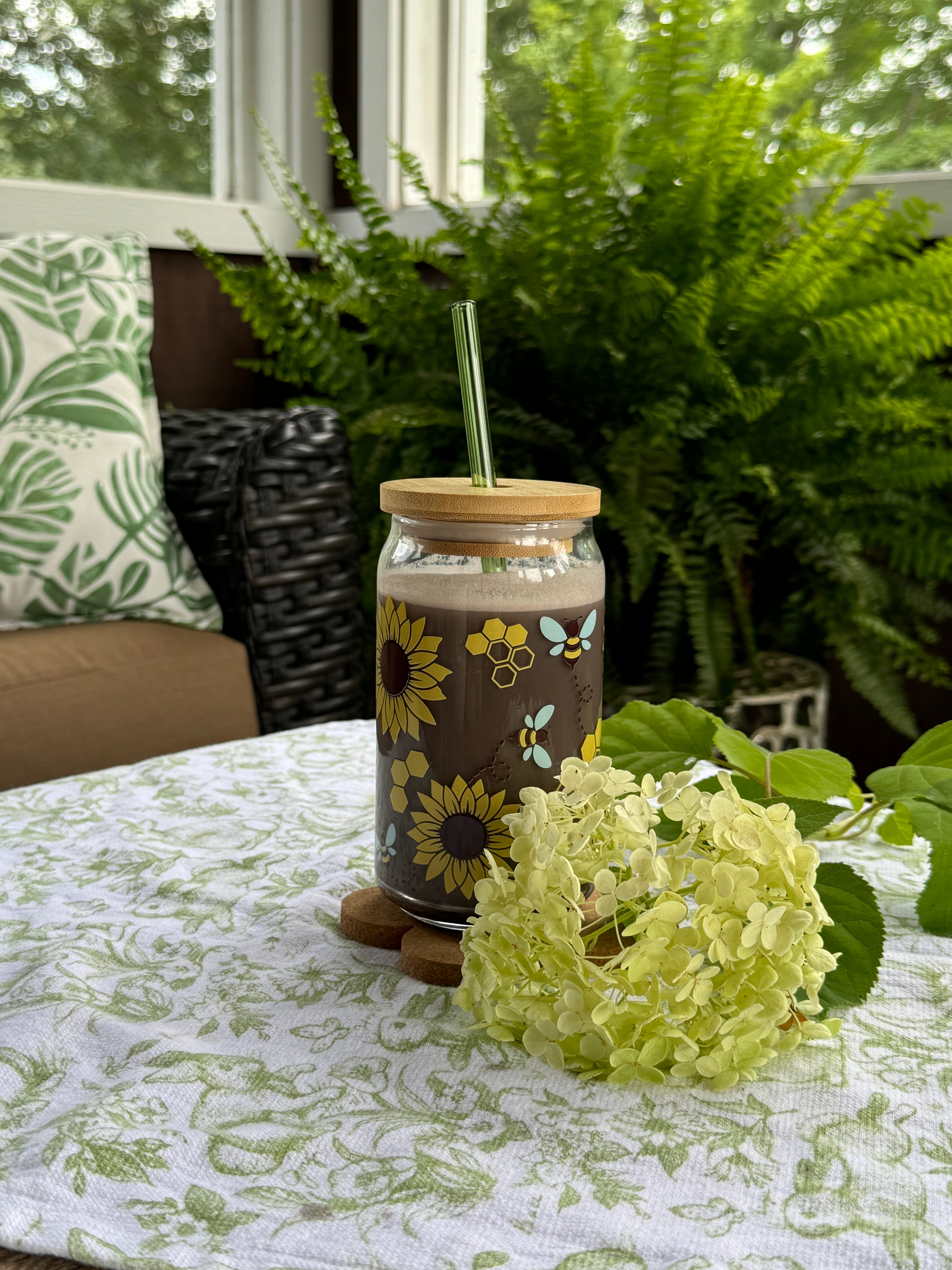 Sunflower Bee Glass Cup