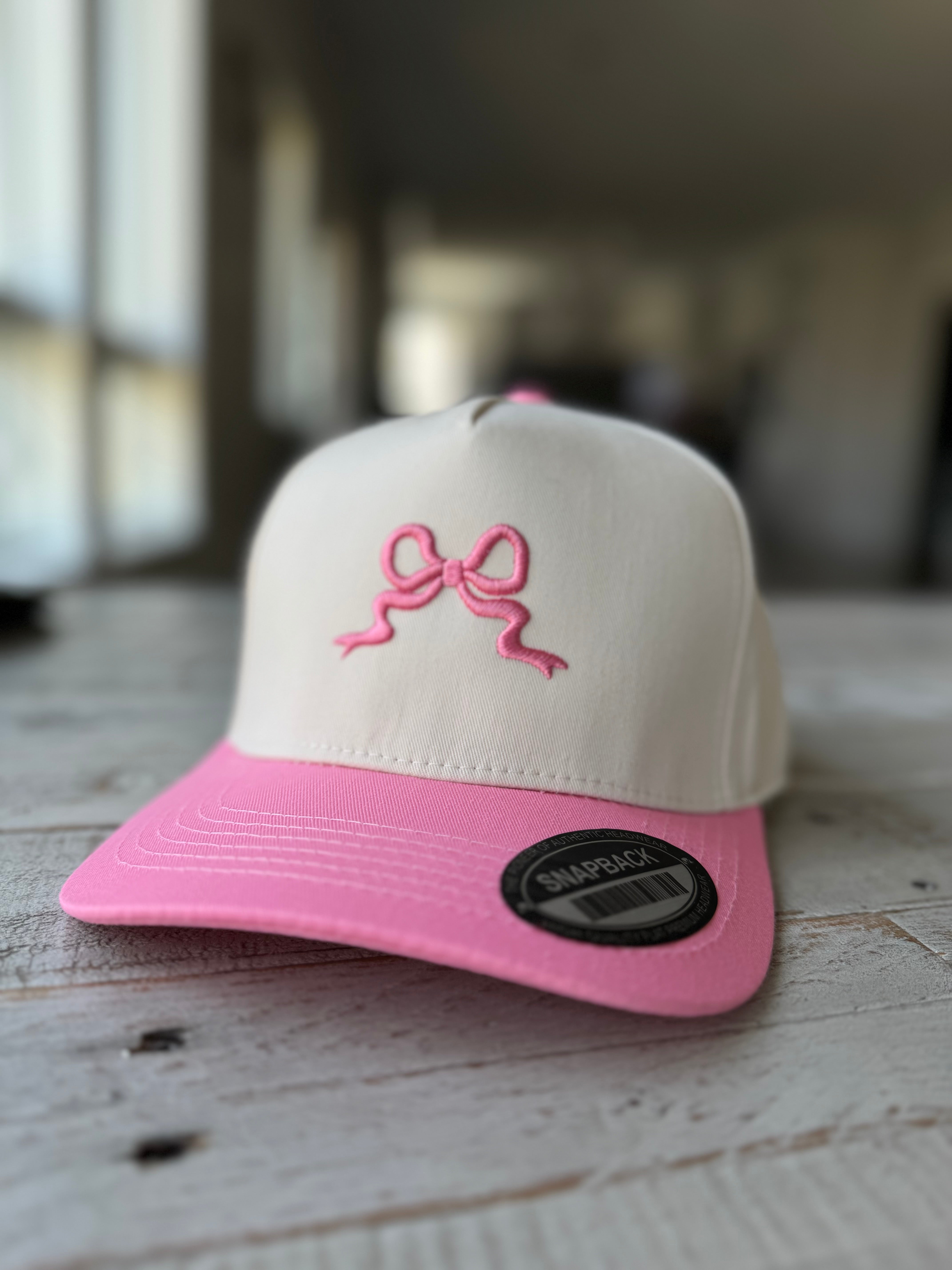 Pink Bow puff trucker hat