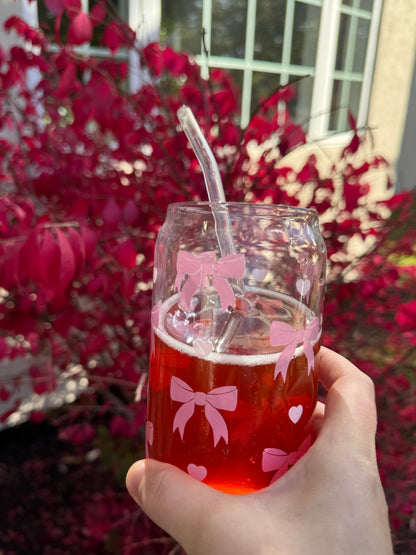 Pink Bow Glass Cup