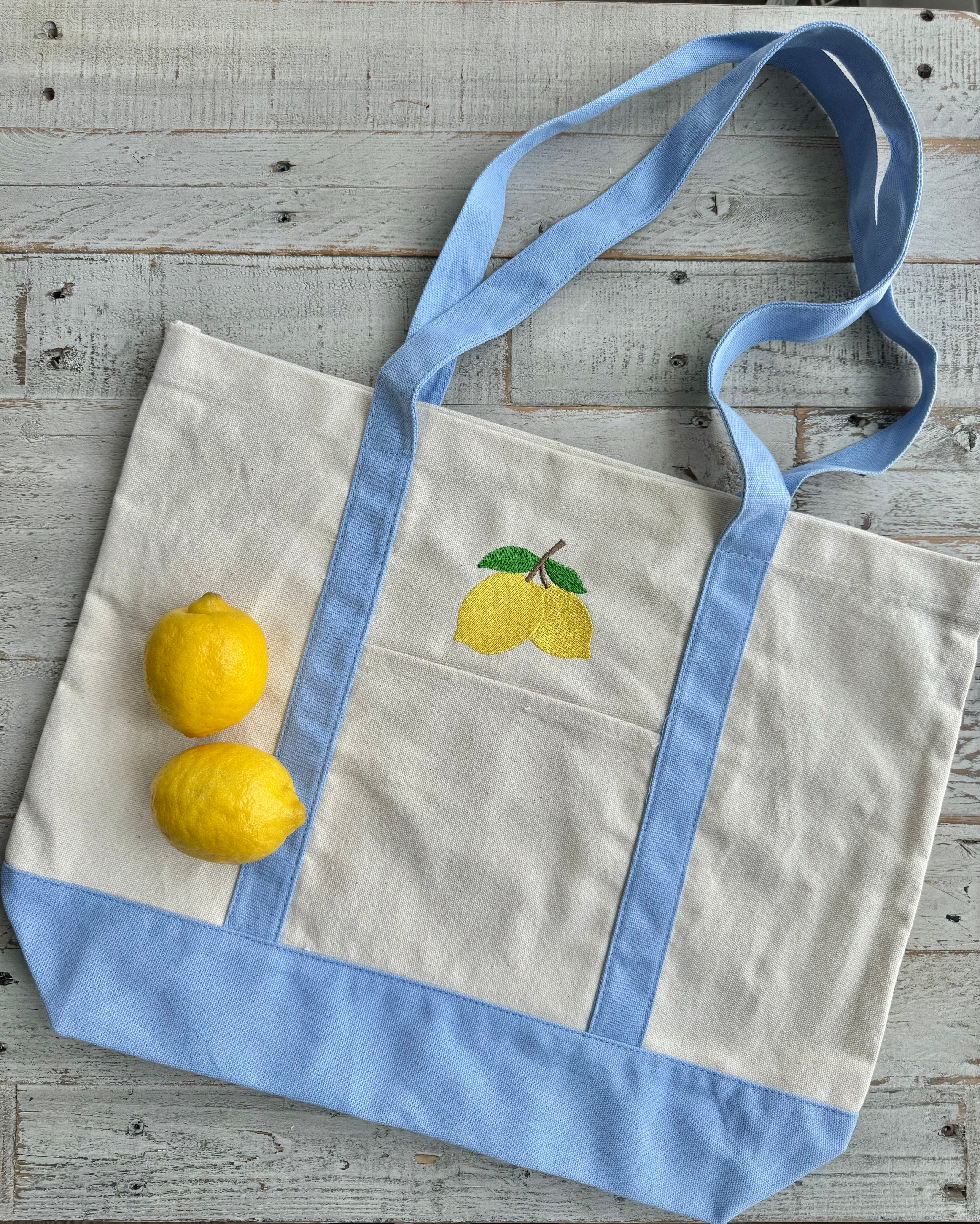 Lemons Embroidered Canvas Tote Bag