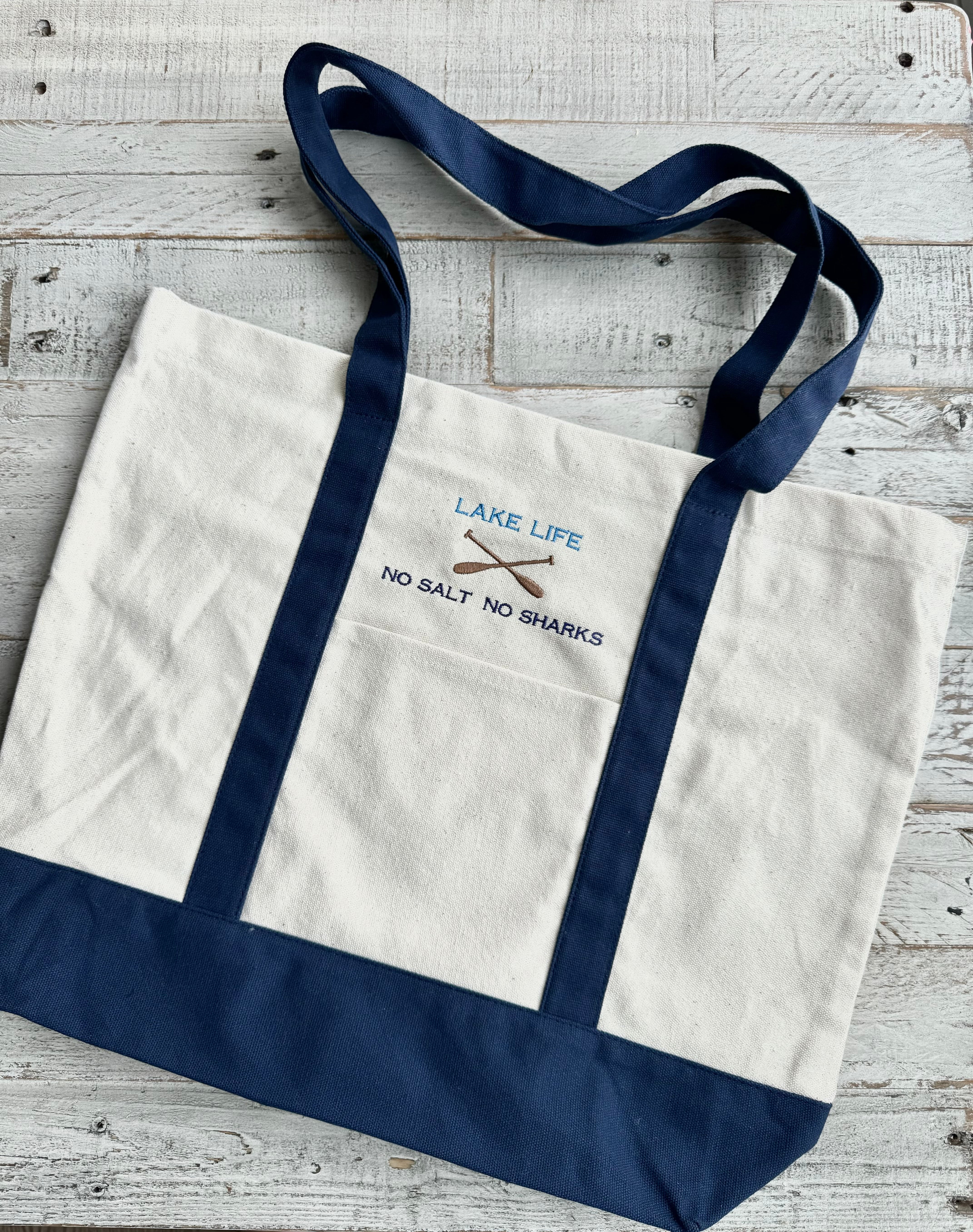 Lake Life Embroidered Canvas Tote Bag